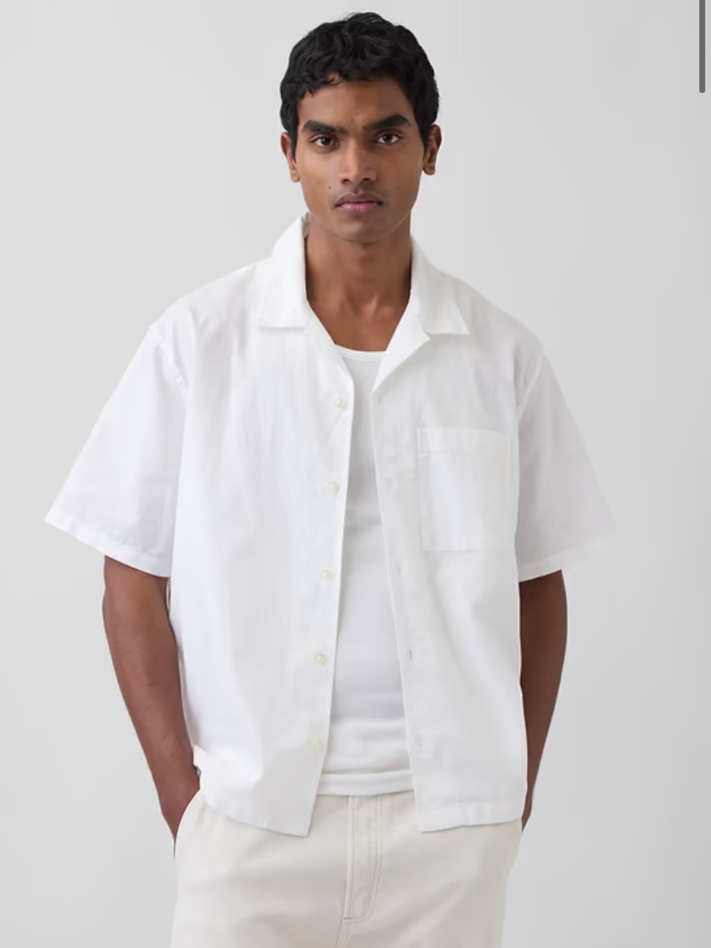 GAP White Linen Short-Sleeve Collar Shirt